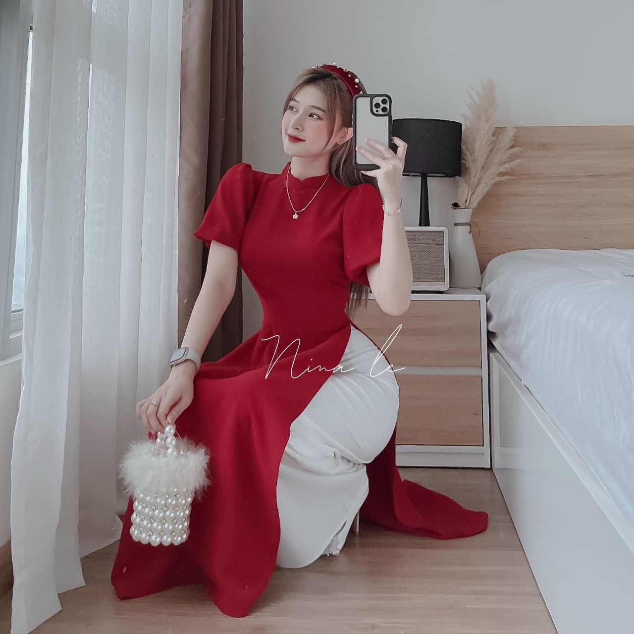 Áo dài cách tân cô tròn tim tay ngăn chất lụa duyên dáng siêu đẹp ,jenny dxx84