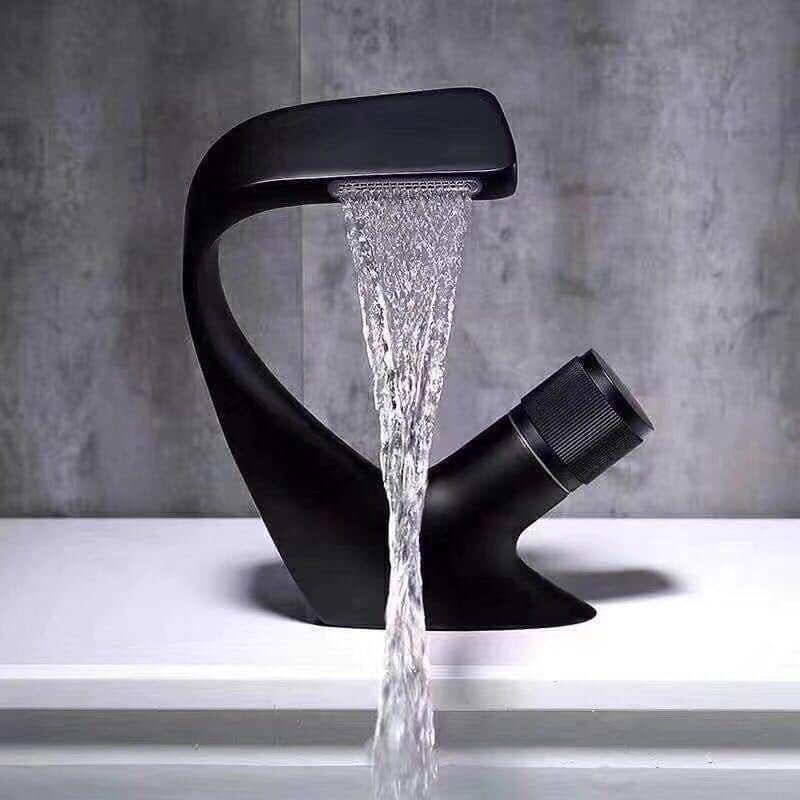 Vòi Lavabo nóng lạnh, Vòi rửa mặt, Vòi Lavabo bằng đồng cổ điển sơn tĩnh điện màu đen NAVIER tặng kèm dây cấp nóng lạnh