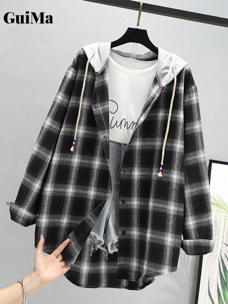 Guima Áo Sơ Mi Kẻ Sọc Nữ Áo Khoác Chống Nắng Có Mũ áo khoác kẻ sọc ao khoac hoddie cho nu áo lạnh nữ áo khoác nữ hoodie 1k Áo Hoodies & Sweatshirts nữ áo khoác unisex 2024