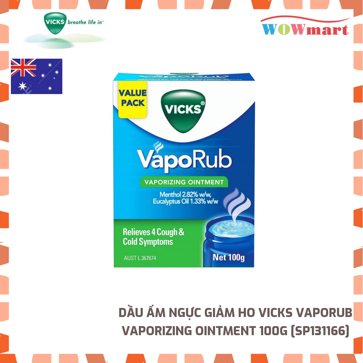 Dầu ấm ngực giảm ho Vicks VapoRub Vaporizing Ointment 100g
