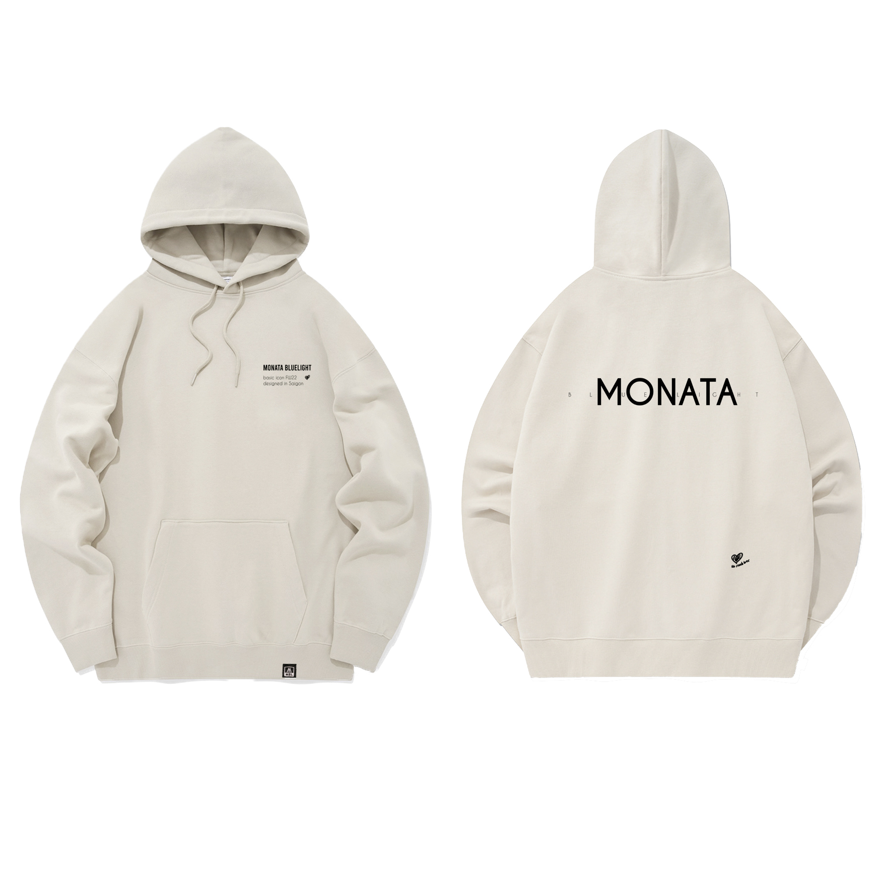 Monata bluelight basic heart - áo hoodie 100% cotton