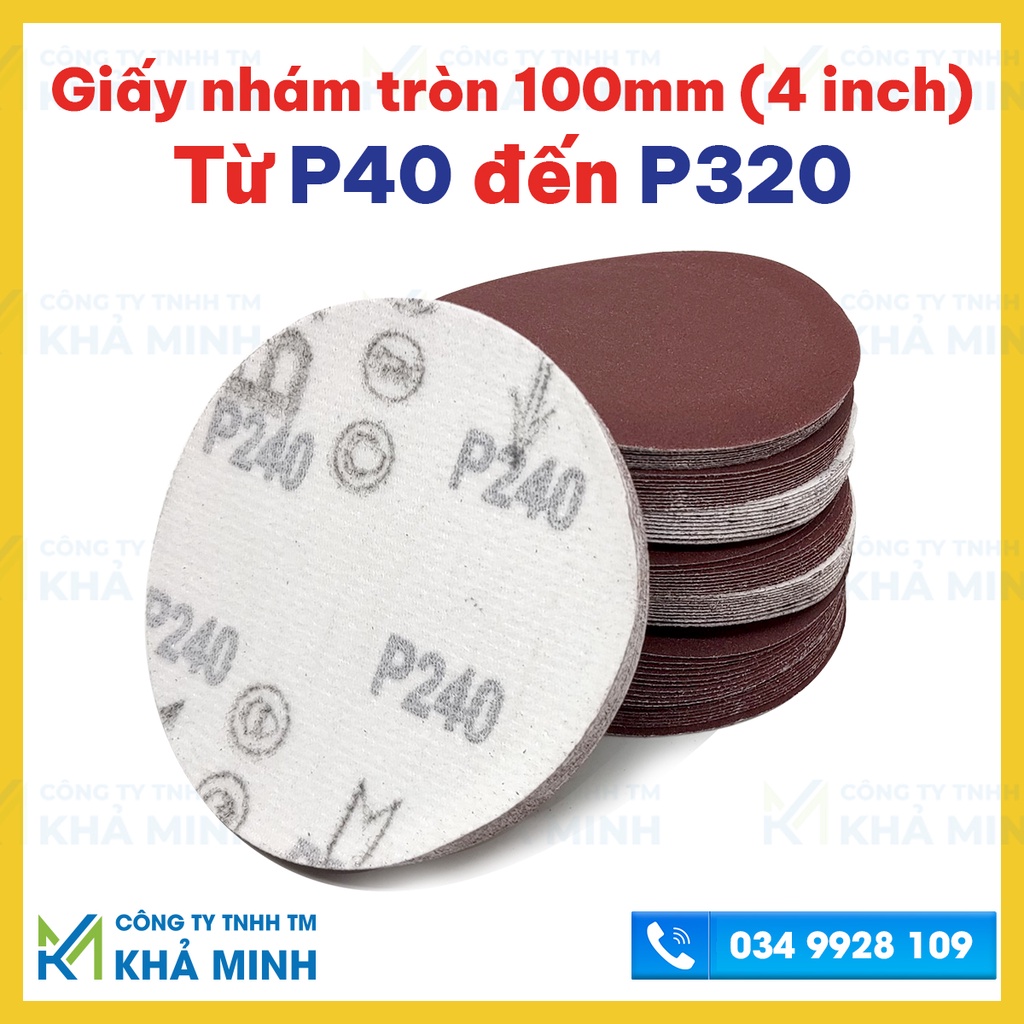 Giấy nhám tròn mịn thô chà gỗ giấy ráp dính 100mm , đầy đủ độ nhám từ P40 đến P320
