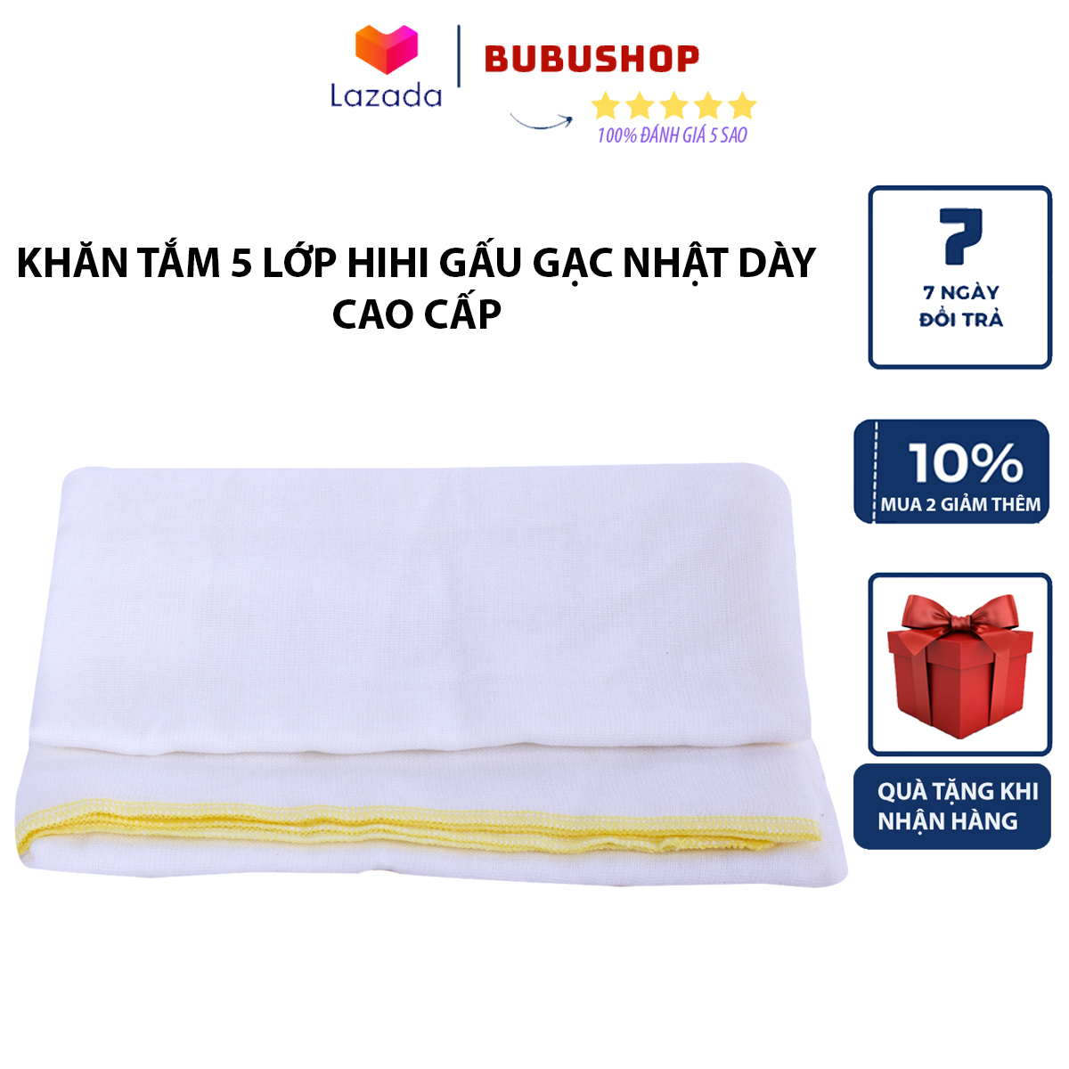 Khăn Tắm Dành Cho Bé Sơ Sinh 5 Lớp  Phù Hợp Cho Bé Trai Và Bé Gái Chất Liệu Cotton Cao Cấp Mềm Mịn Dày Dặn Kích Thước Lớn 80cm X80cm