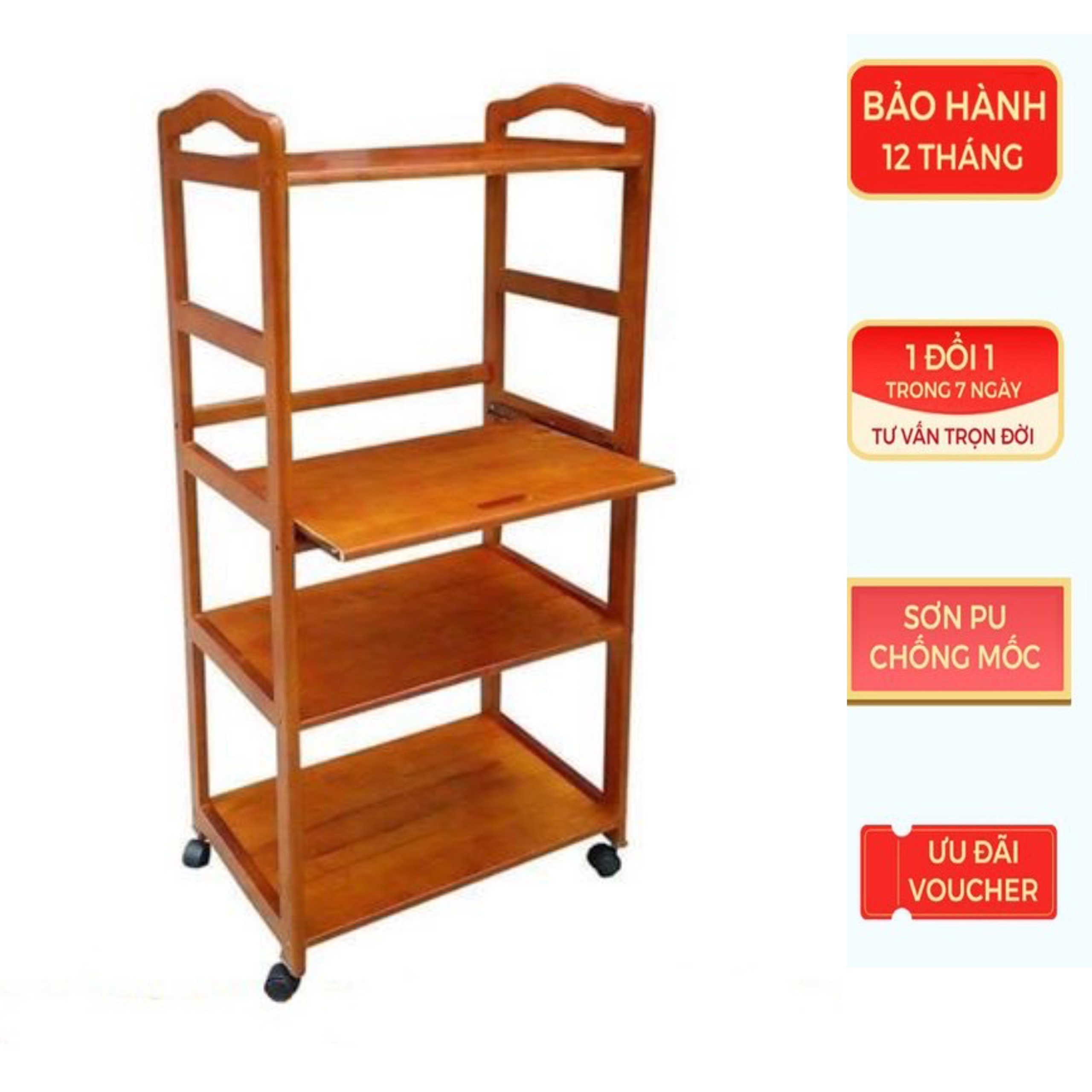 [HCM]Kệ đựng lò vi sóng gỗ tự nhiên 4 tầng