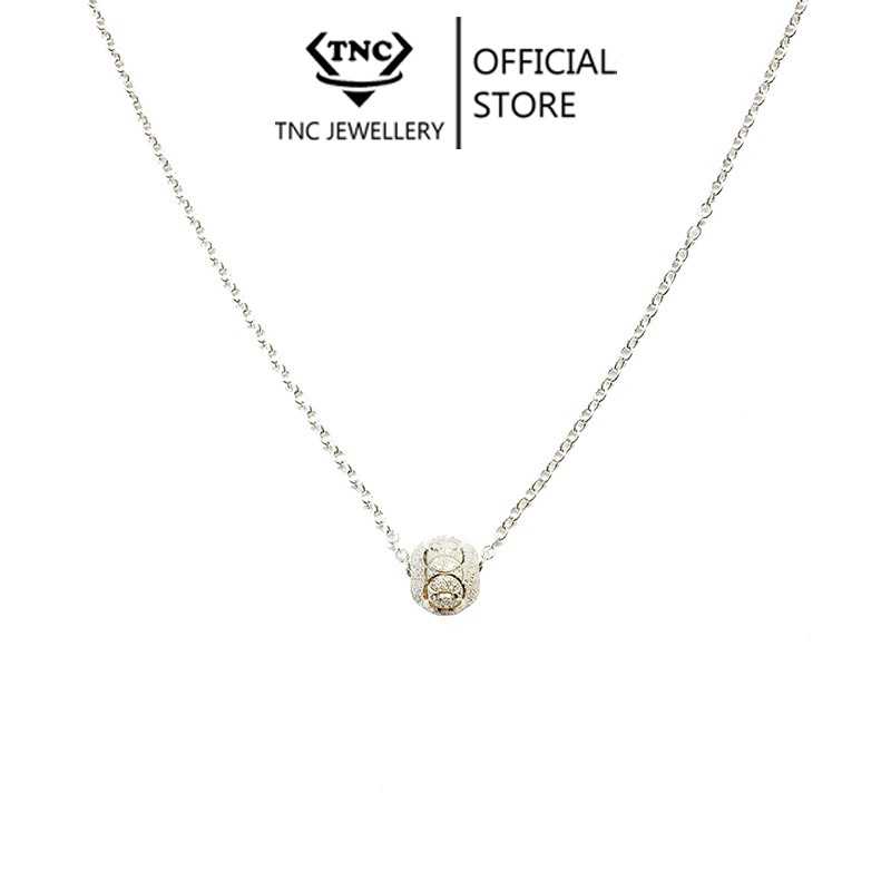 Vòng cổ bạc, dây chuyền bạc mặt quả cầu đính đá cắt phay cho nữ tnc jewellery