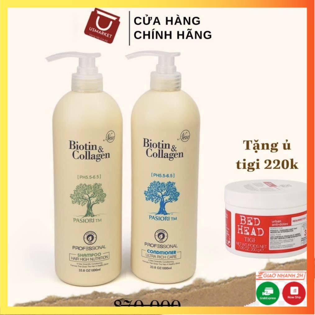 ̣cặp dầu gội biotin collagen trắng 1000ml - phục hồi, chống rụng tóc