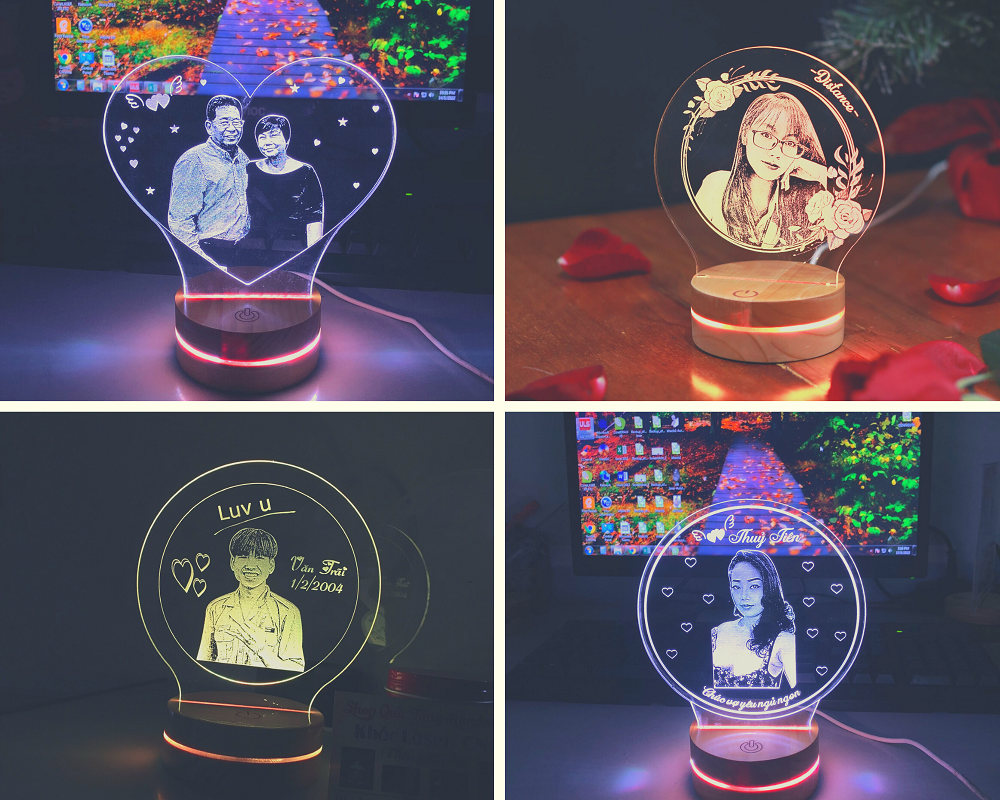 Quà tặng handmade - Đèn led 3d khắc - Quà kỉ niệm ý nghĩa - Đế led 16 màu