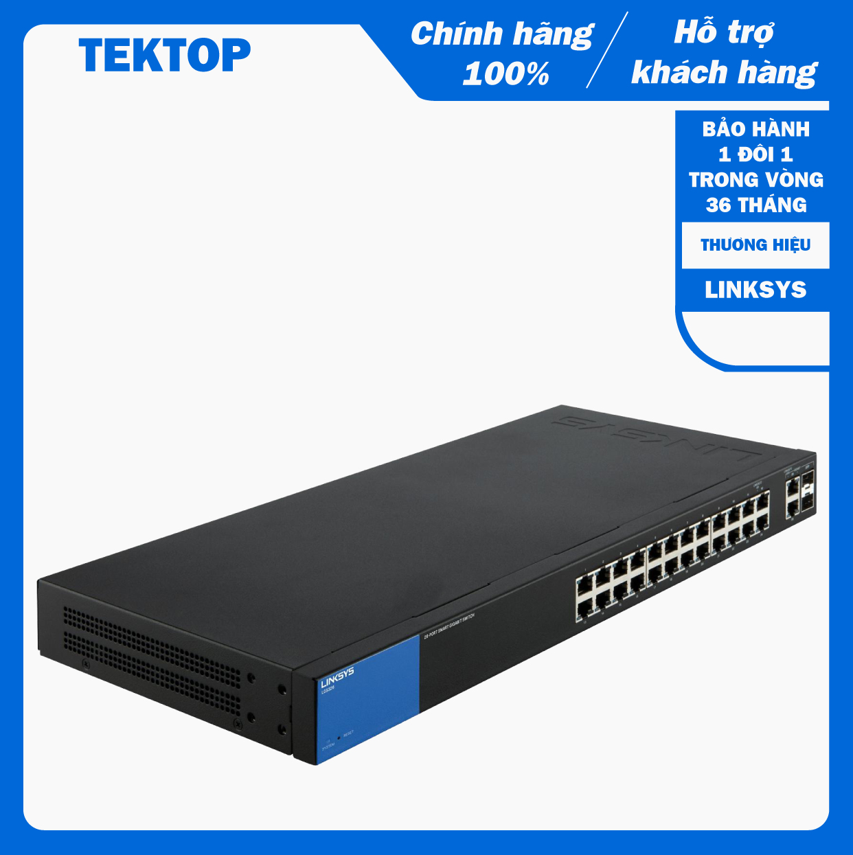 Bộ chia tín hiệu 26 cổng Gigabit thông minh và 2 cổng module quang LinkSys LGS326