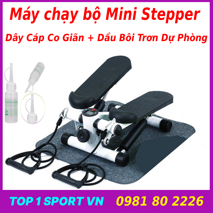 Máy chạy bộ đi bộ tại chỗ Mini Stepper tặng dây cáp co giãn + dầu bôi trơn dự phòng, khung thép chịu lực cao sơn tĩnh điện, bảo hành máy chạy 2 năm