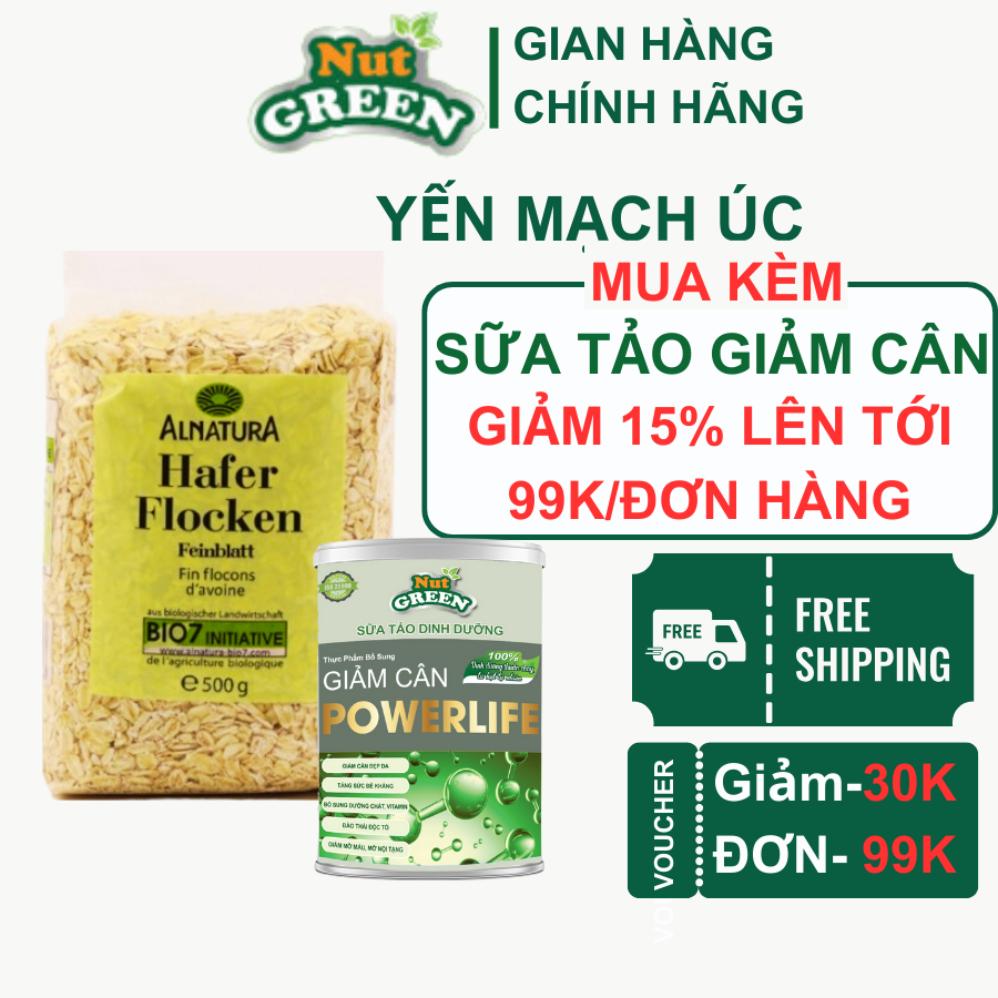 Yến mạch giảm cân ăn liền cán dẹt & cán vỡ hafer flocken đức _ 500gr nutgreen healthy food