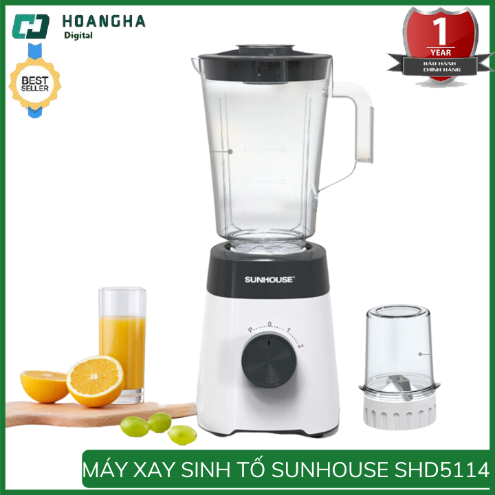 Máy xay sinh tố đa năng 2 cối sunhouse shd511, công suất 450w, máy xay hoa quả sinh tố, máy xay hạt khô, máy xay đa năng, máy xay thịt