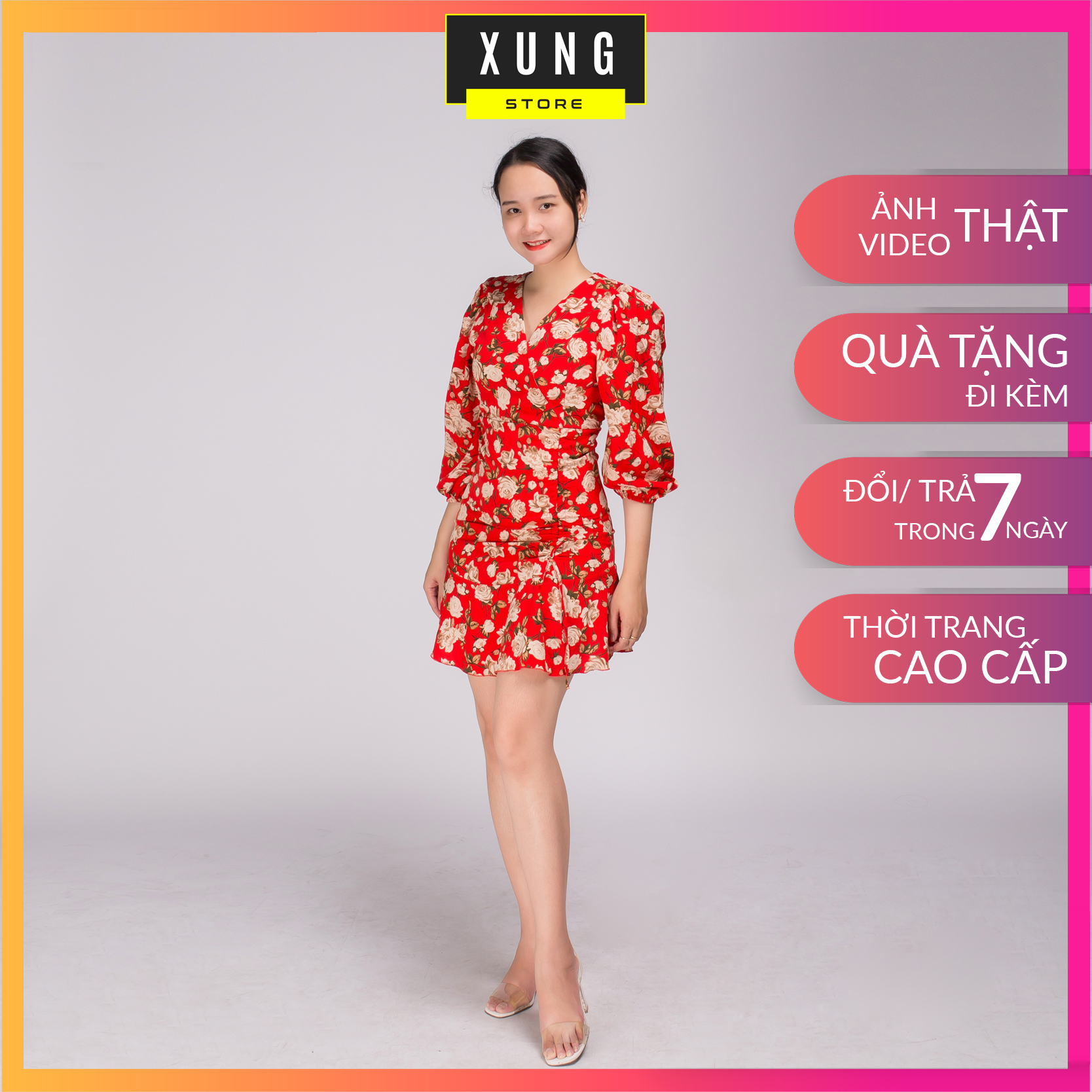 Váy hoa nhí rút dây hông tay dài dáng dễ thương Freesize - XUNGSTORE