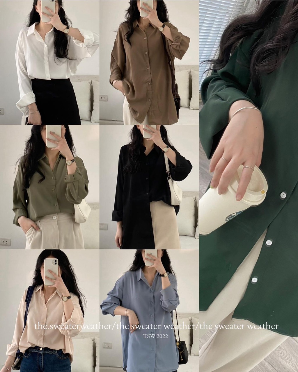 Áo sơ mi voan lụa trơn dài tay basic - 247StoreFashion - SM00105