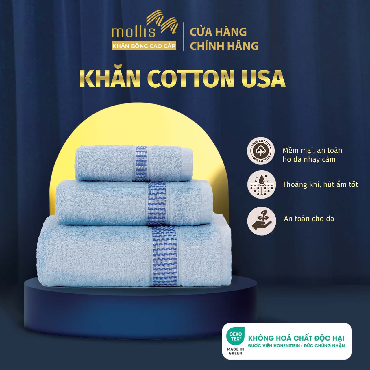 Khăn tắm, khăn gội/mặt, khăn tay Mollis 100% Cotton USA mềm mại và siêu thấm hút tốt cho người lớn, tiện lợi du lịch, gội đầu spa, quấn tóc, tập thể thao