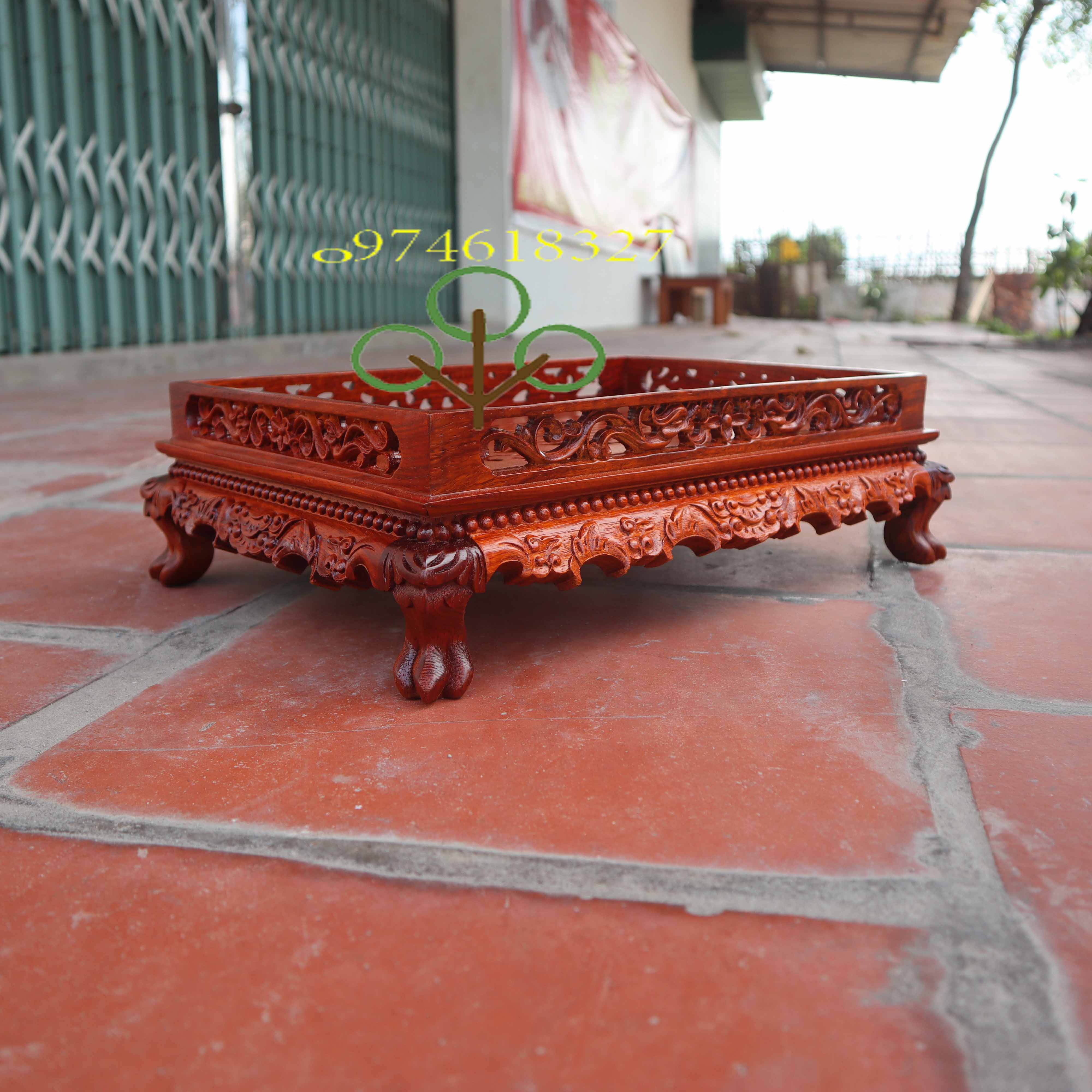 Khay bàn trà phòng khách rồng trầu chân quỳ gỗ hương cao 12cm