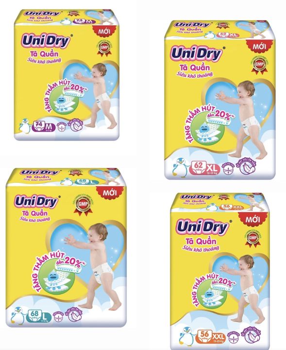 Tã/bỉm quần unidry m74/l68+8/xl62/xxl56 - siêu khô thoáng