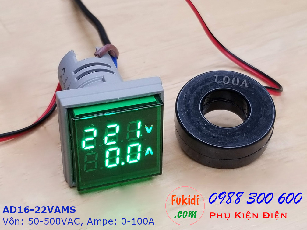 Đồng hồ đo hai trong một vôn kế 50-500VAC và Ampe kế 0-100A - AD16-22VAMS