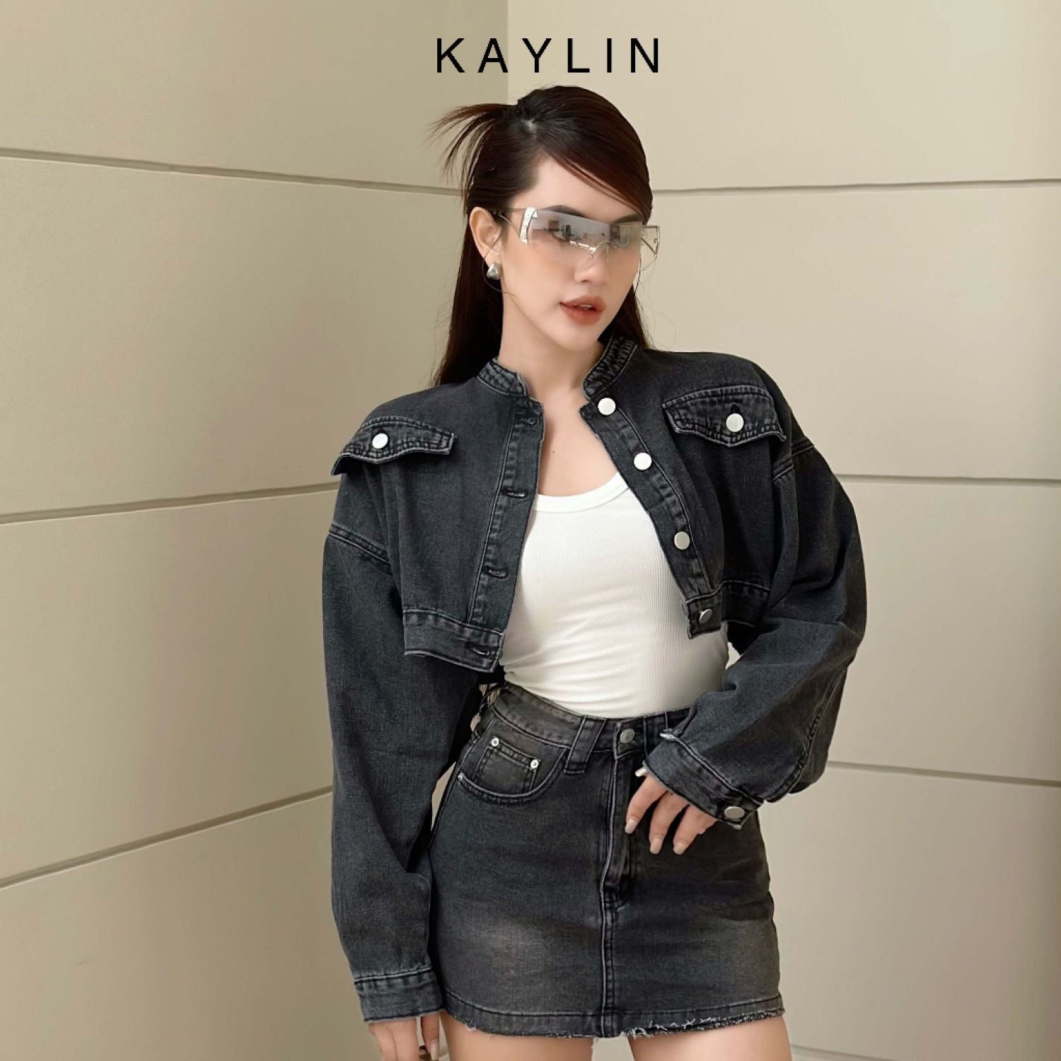 Áo khoác jean croptop phong cách kaylin - n2005