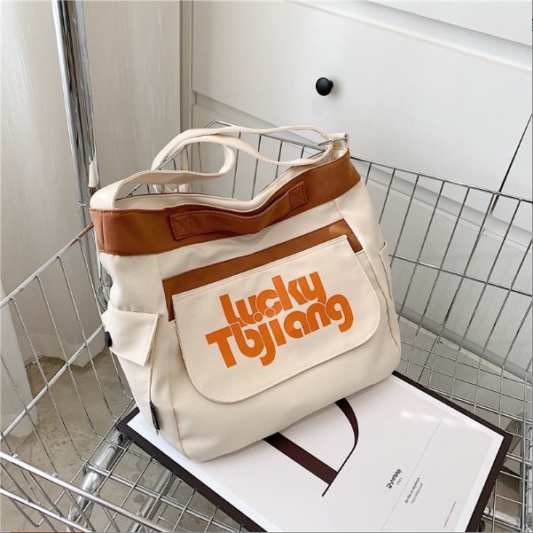 Túi Đeo Chéo Nữ Vải Canvas Túi Đeo Vai Đi Học Đi Chơi Phong Cách Hàn Quốc IN CHỮ  CV LUCKY - OPTUSBAG - 4