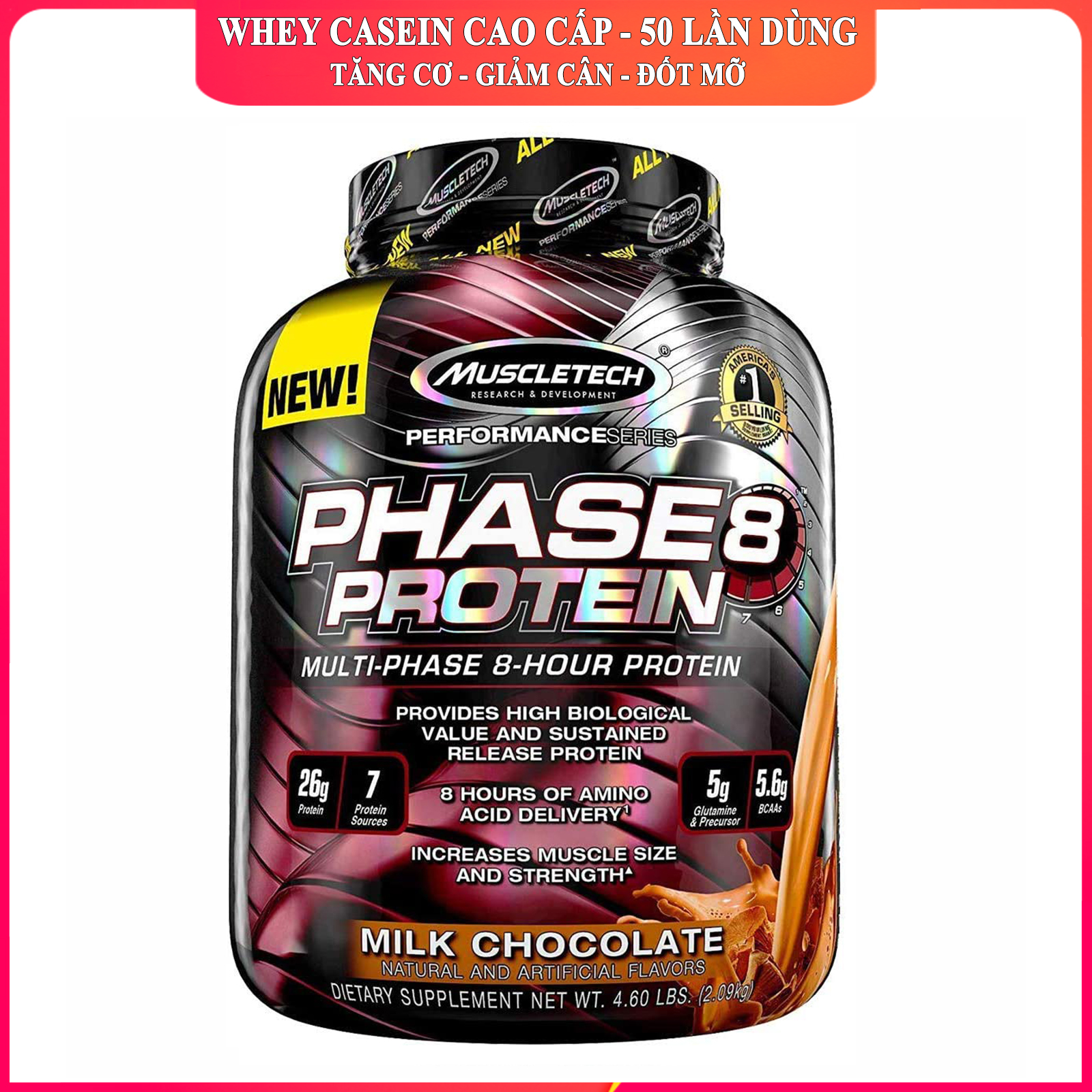 Sữa tăng cơ Phase 8 của Muscle Tech hương Chocolate hộp 50 lần dùng hỗ trợ tăng cơ giảm cân đốt mỡ tăng sức bền sức mạnh cho người tập Gym và chơi thể thao