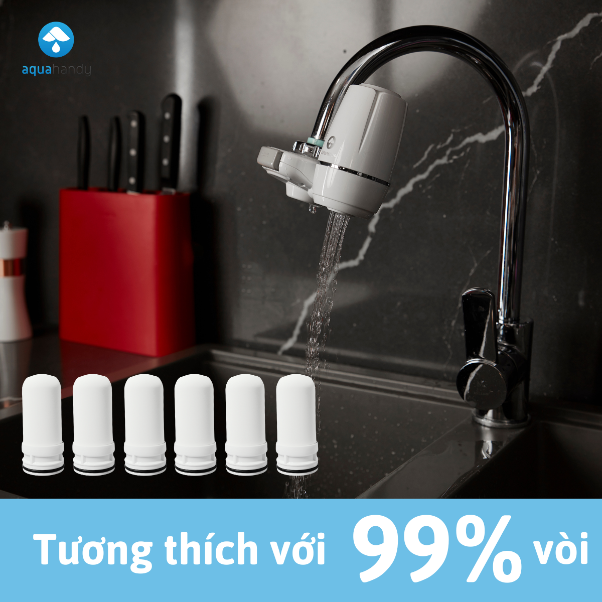 Thiết bị đầu lọc nước trực tiếp tại vòi iPura + lõi lọc (Hàng chính hãng AquaHandy) - Lọc sạch tạp chất - Dễ dàng lắp đặt - Hàng chính hãng