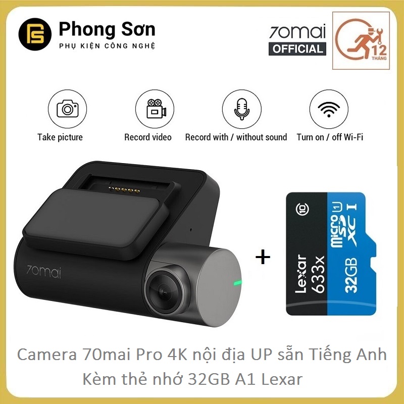Combo Camera Hành Trình  Xiaomi 70mai Dash Camera Pro , Kèm thẻ nhớ 32GB A1 - Bản Nội Địa chuyển sang Tiếng Anh