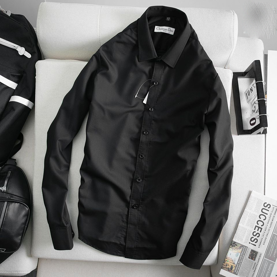 Áo Sơ Mi Nam Trơn Cổ Bẻ Vải Lụa Cotton Áo Sơmi Nam Dài Tay Thời Trang Dáng Slimfit