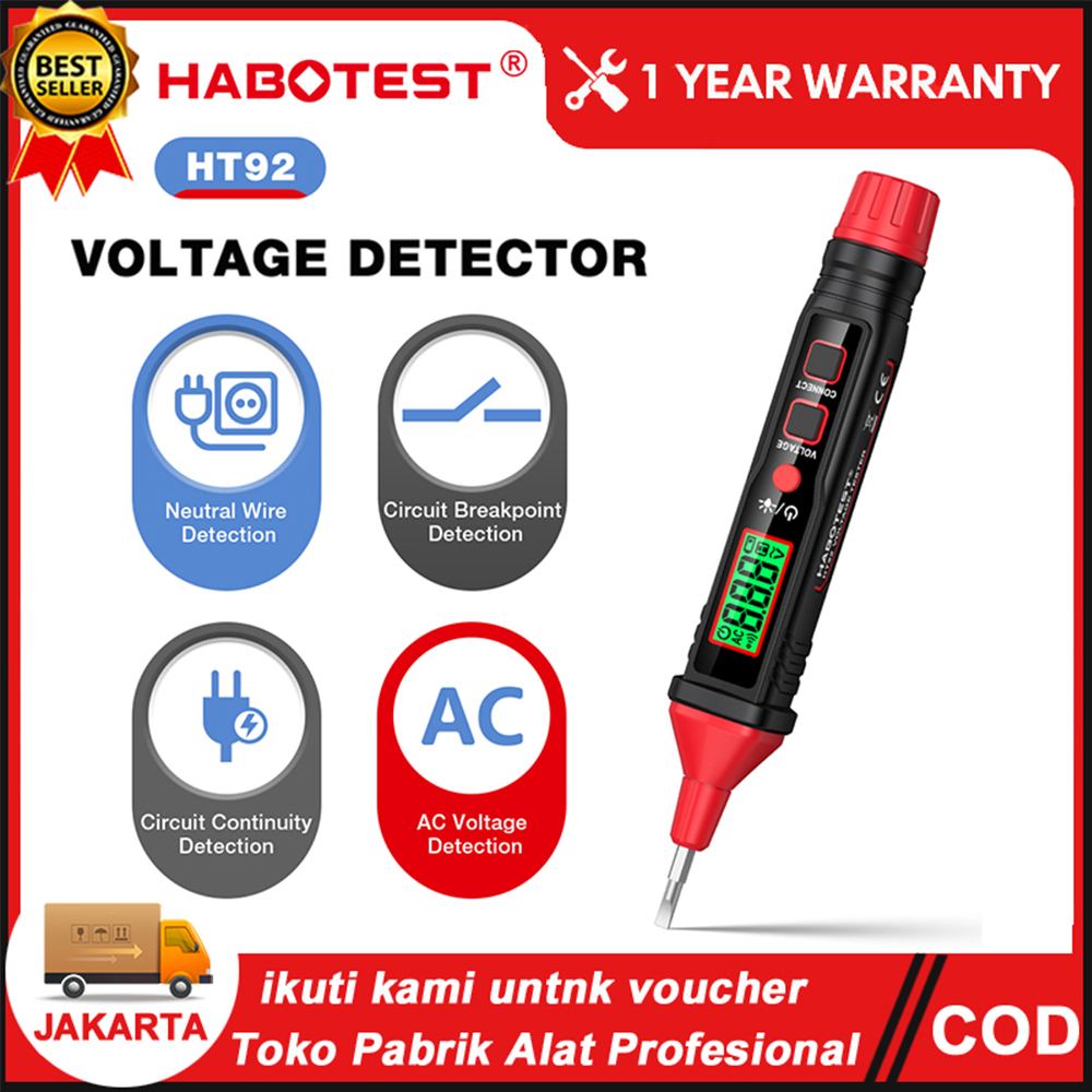 【Gửi hàng từ Bình Dương HABOTEST HT92 Loại bút thông minh Máy dò điện áp AC/DC NCV 12 ~ 300V Máy kiểm tra điện áp cho dây trực tiếp/null với công cụ tìm điểm dừng màn hình LCD đèn pin
