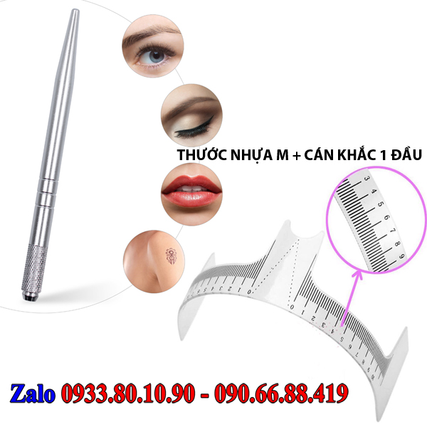 Set 2 cái - Thước nhựa M đo lông mày + Cán khắc chân mày 1 đầu
