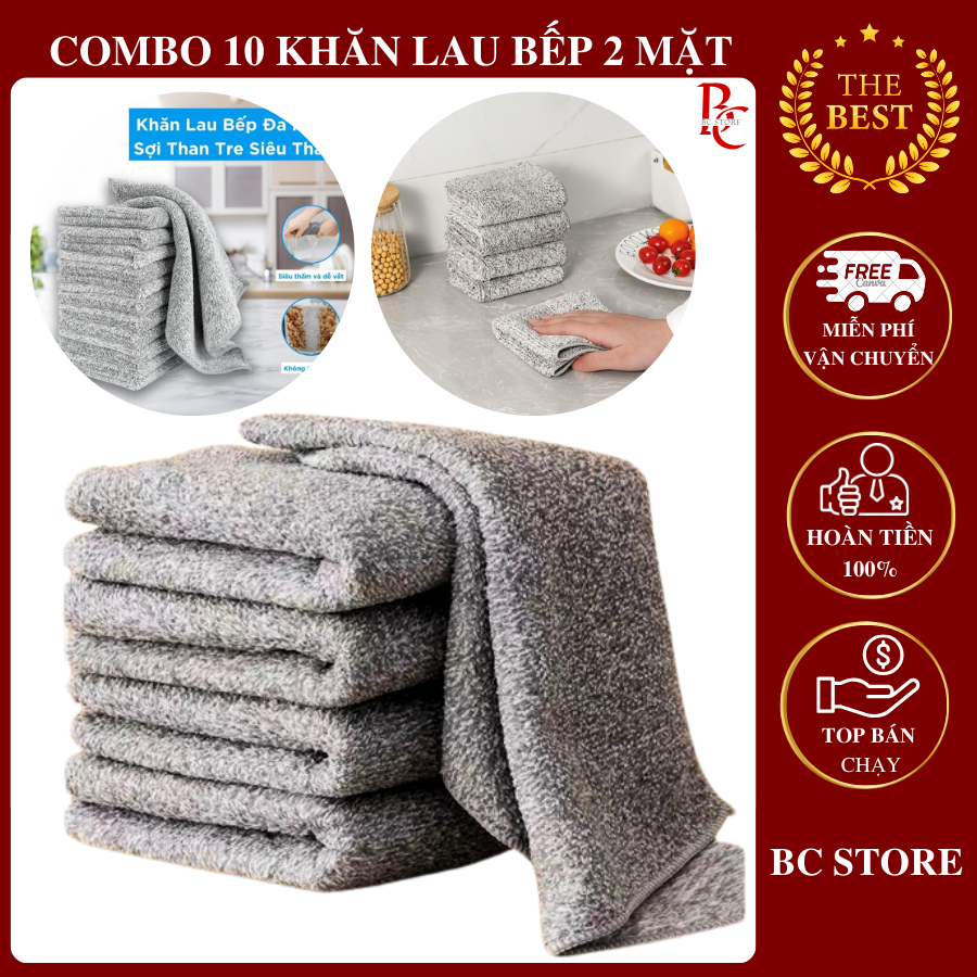Combo 10 khăn lau bếp đa năng bằng sợi than tre siêu thấm