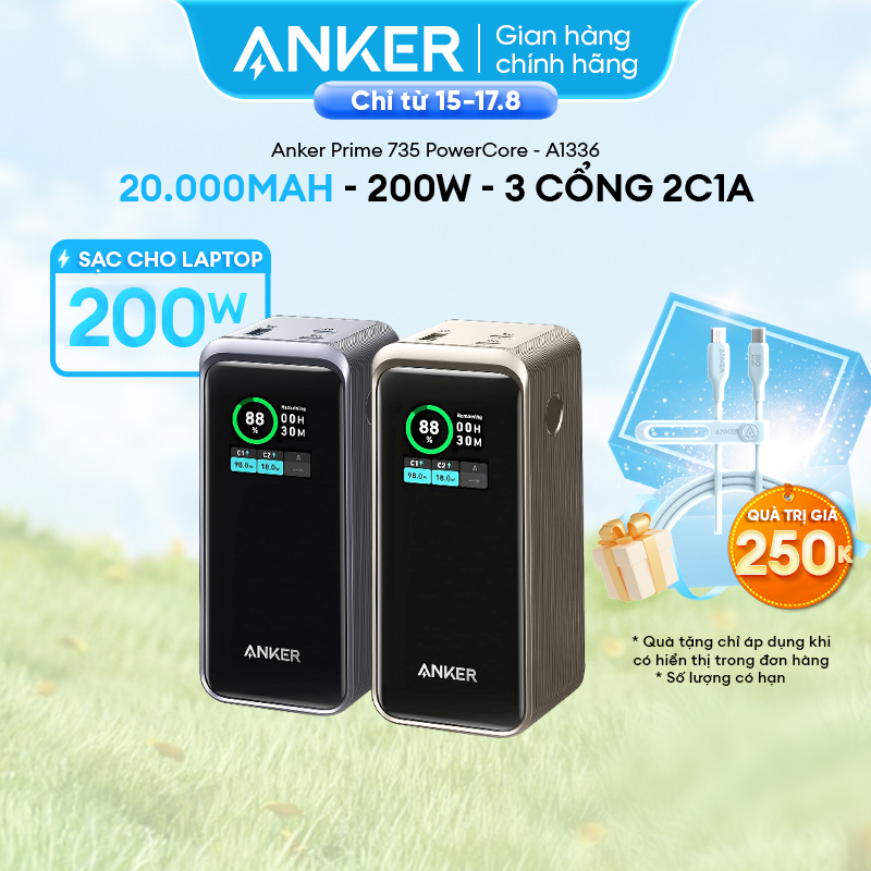 Pin Sạc Dự Phòng ANKER Prime PowerCore 20000mAh 200W - 3 cổng 2USB-C & 1USB-A - A1336