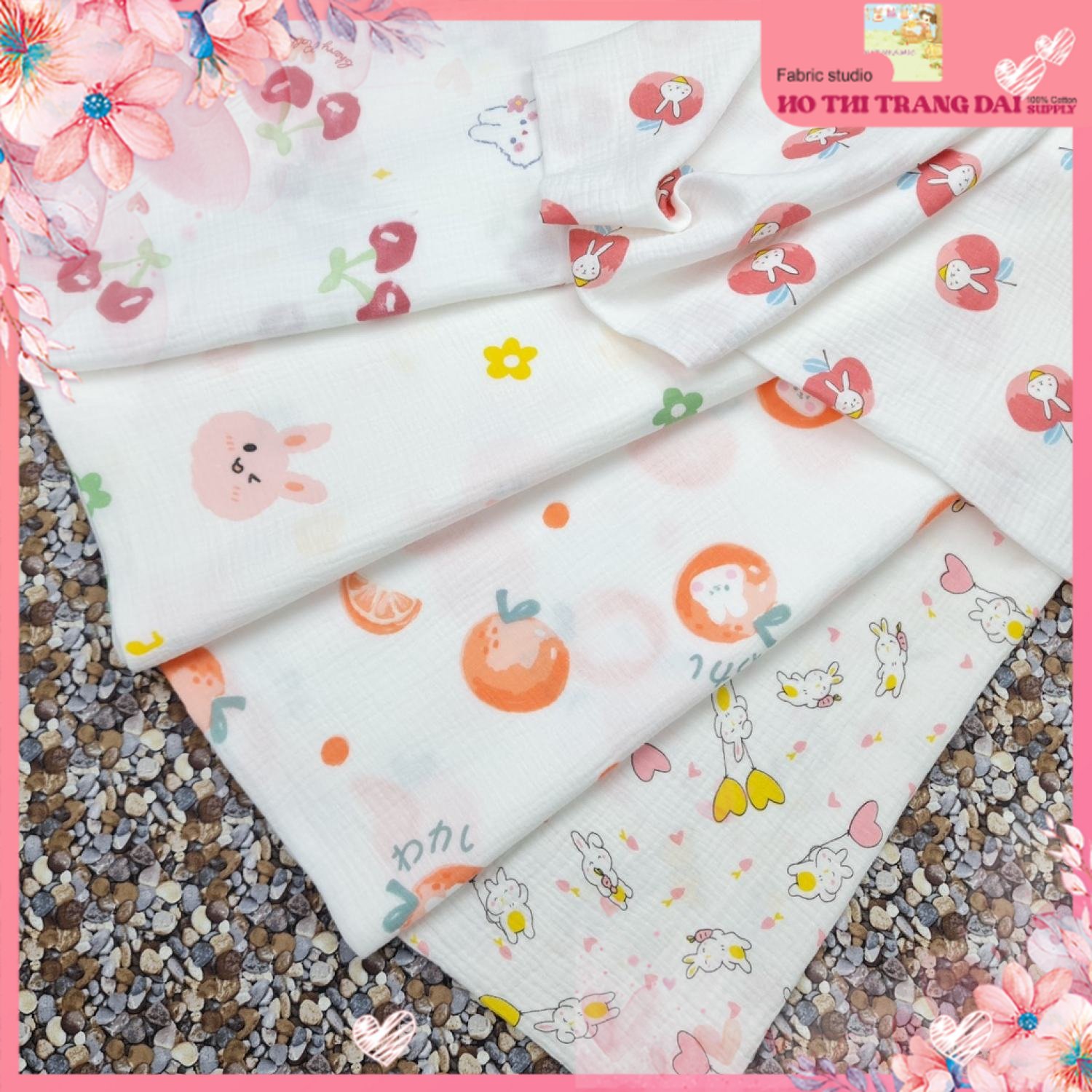 Vải xô muslin 2 lớp cao cấp - Bộ sưu tập các mẫu THỎ