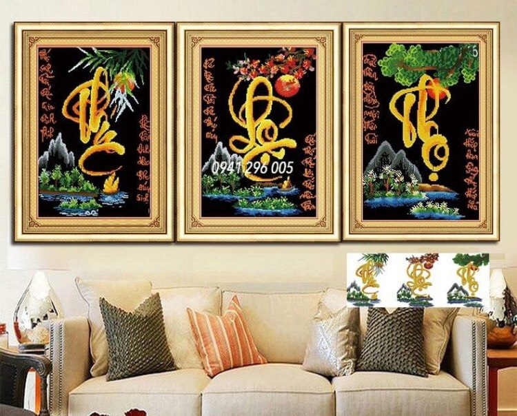Tranh đính đá Phúc Lộc Thọ LV018 (120x50cm) - chưa đính đá