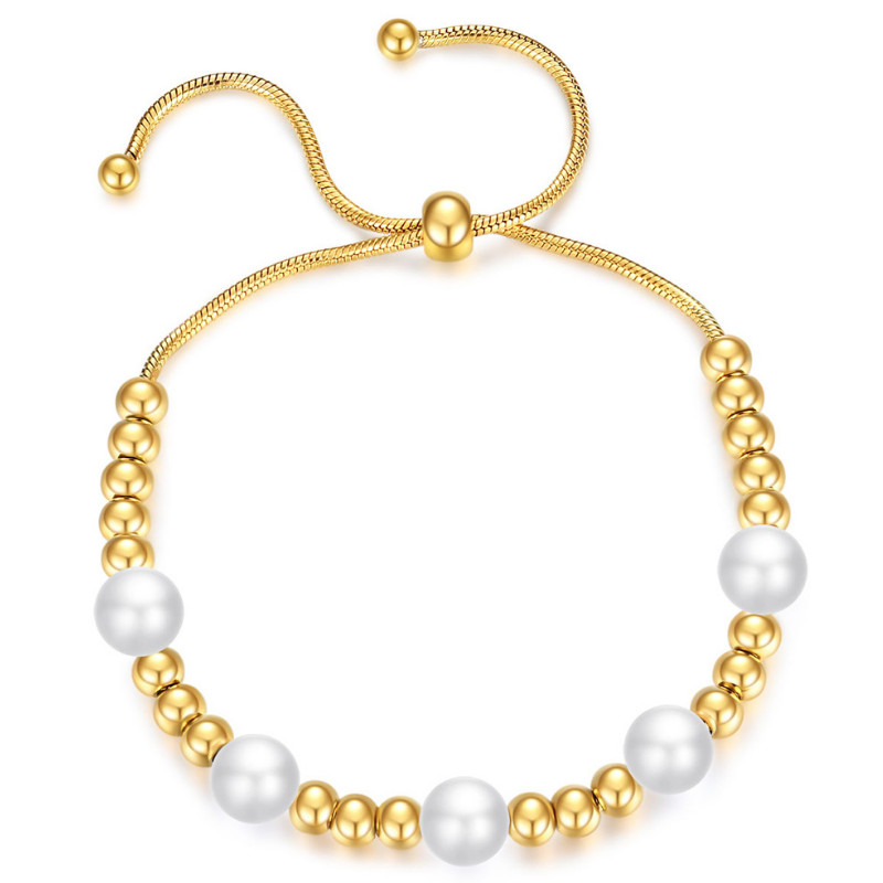 Lắc Tay Bi Ngọc Trai Dây Rút Thép Titan Ko Rỉ TT 3625