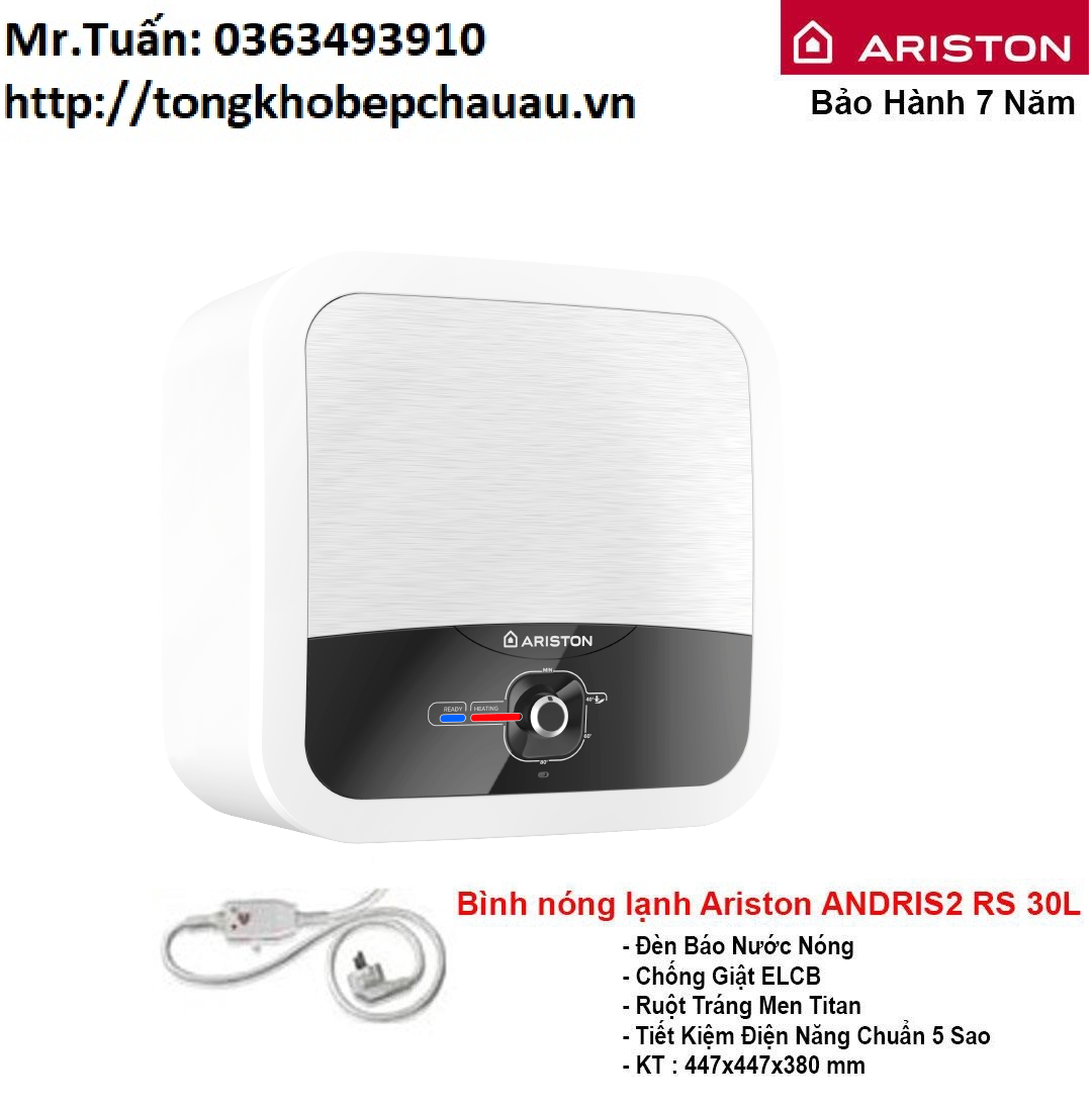 Bình nóng lạnh Ariston 30L vuông AN2 30RS(http://tongkhobepchauau.vn/)