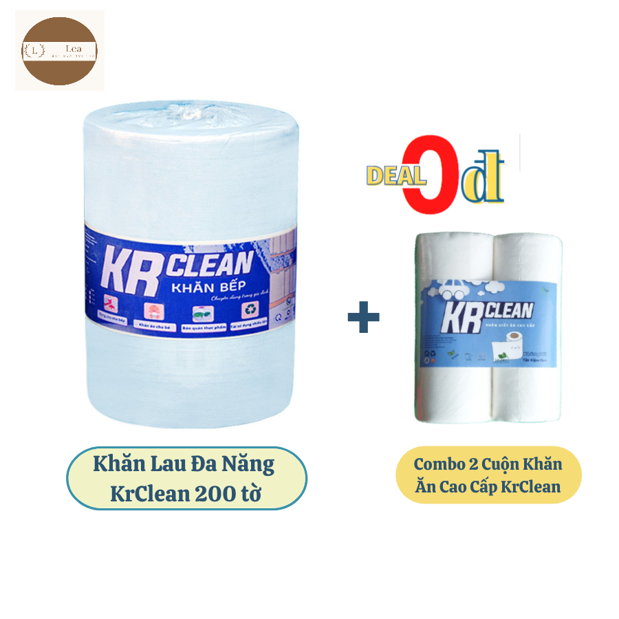 Combo khăn giấy lau đa năng 1 cuộn 200 tơ`, lau bếp, lau tay, lau bát đũa màu trắng + 1 túi 2 cuộn khăn giấy ăn usa