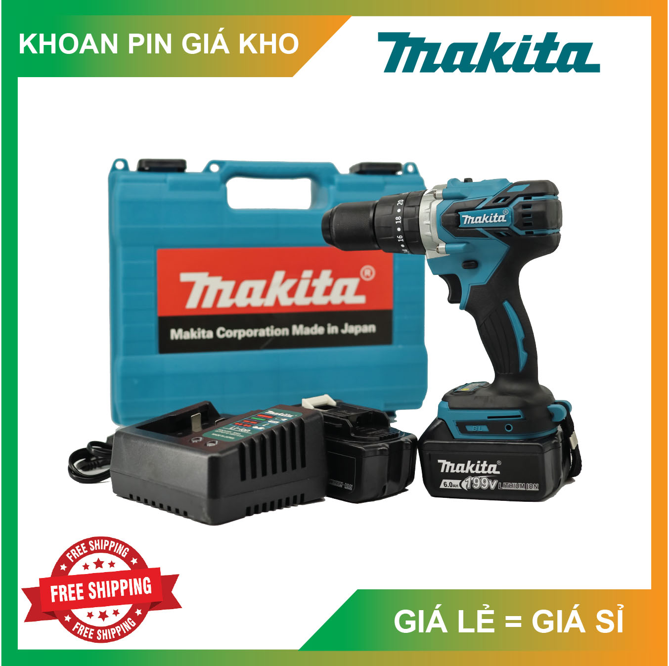 Máy khoan pin makita từ 13mm 128v, 3 chế độ khoan, pin 10 cell, không chổi than, đầu auto lock 13mm, siêu khỏe