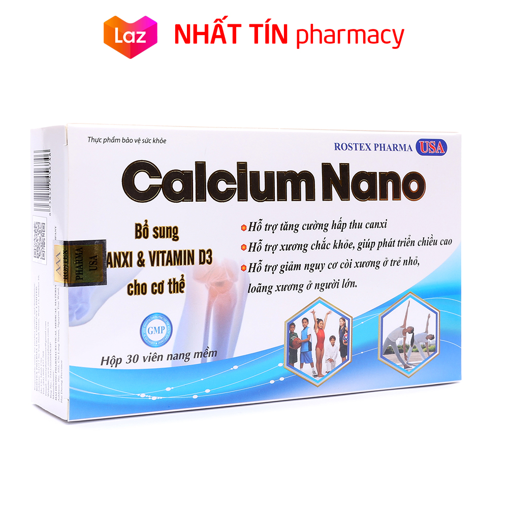 Viên uống bổ sung canxi chắc khỏe xương phát triển chiều cao giảm loãng xương Calcium Nano - Hộp 30 viên - NHẤT TÍN PHARMA