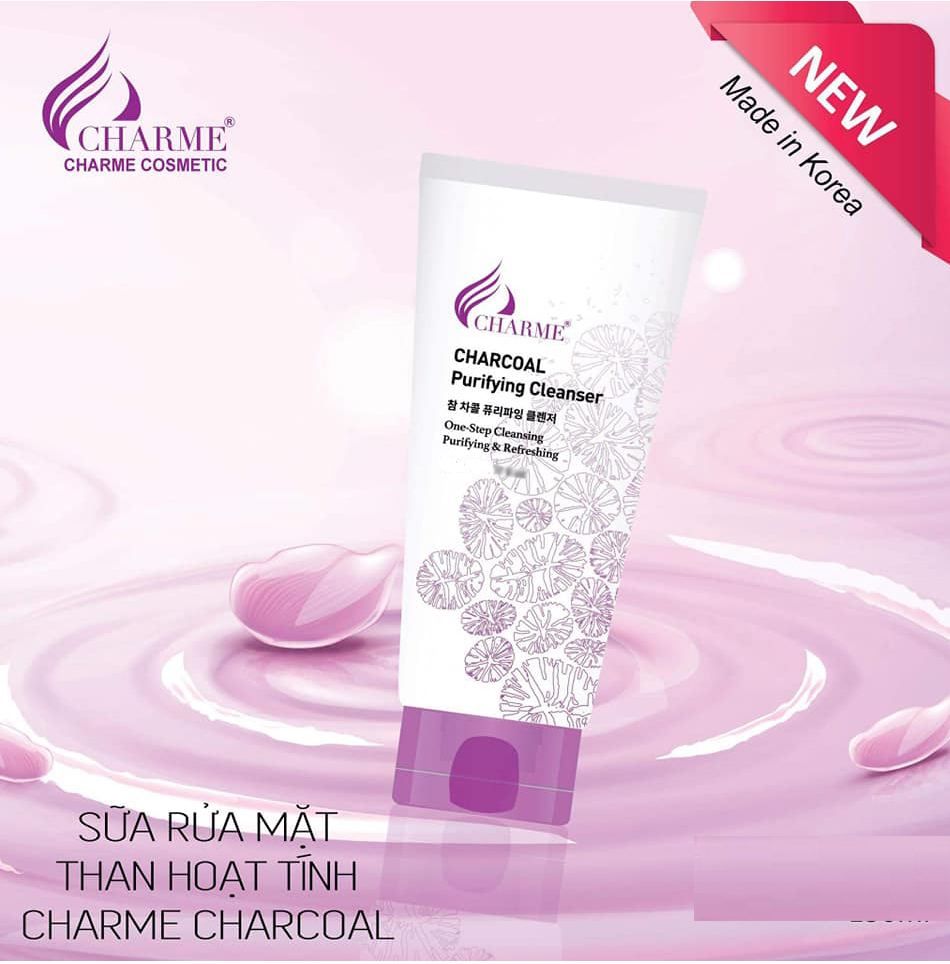 Sữa Rửa Mặt Than Hoạt Tính Trắng Da Ngừa Mụn Charme_Charcoal Hàn Quốc 100ml