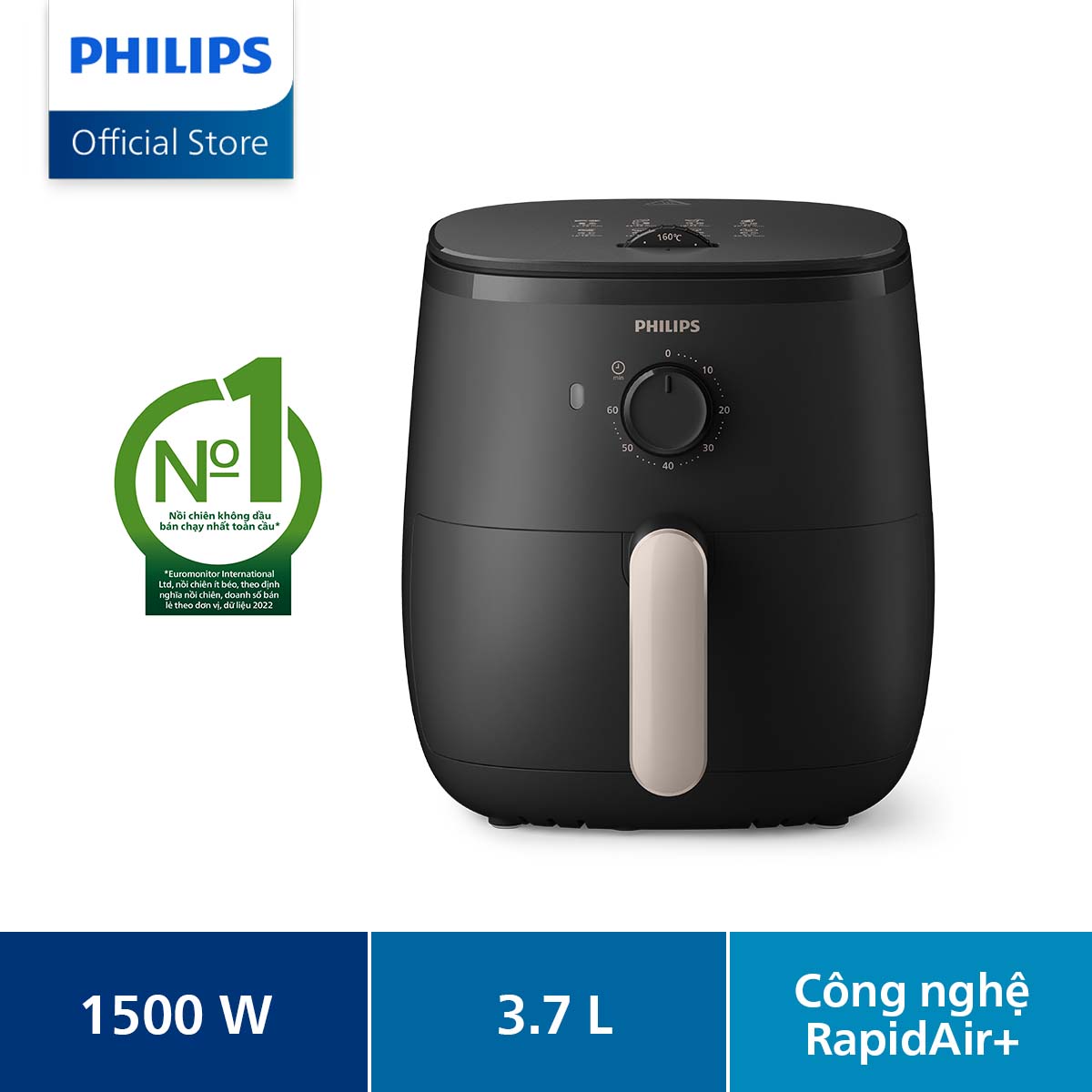 [ĐỘC QUYỀN ONLINE] Nồi Chiên Không Dầu Philips HD9100/80 |1500W | 3.7Lít-  Hàng Chính Hãng