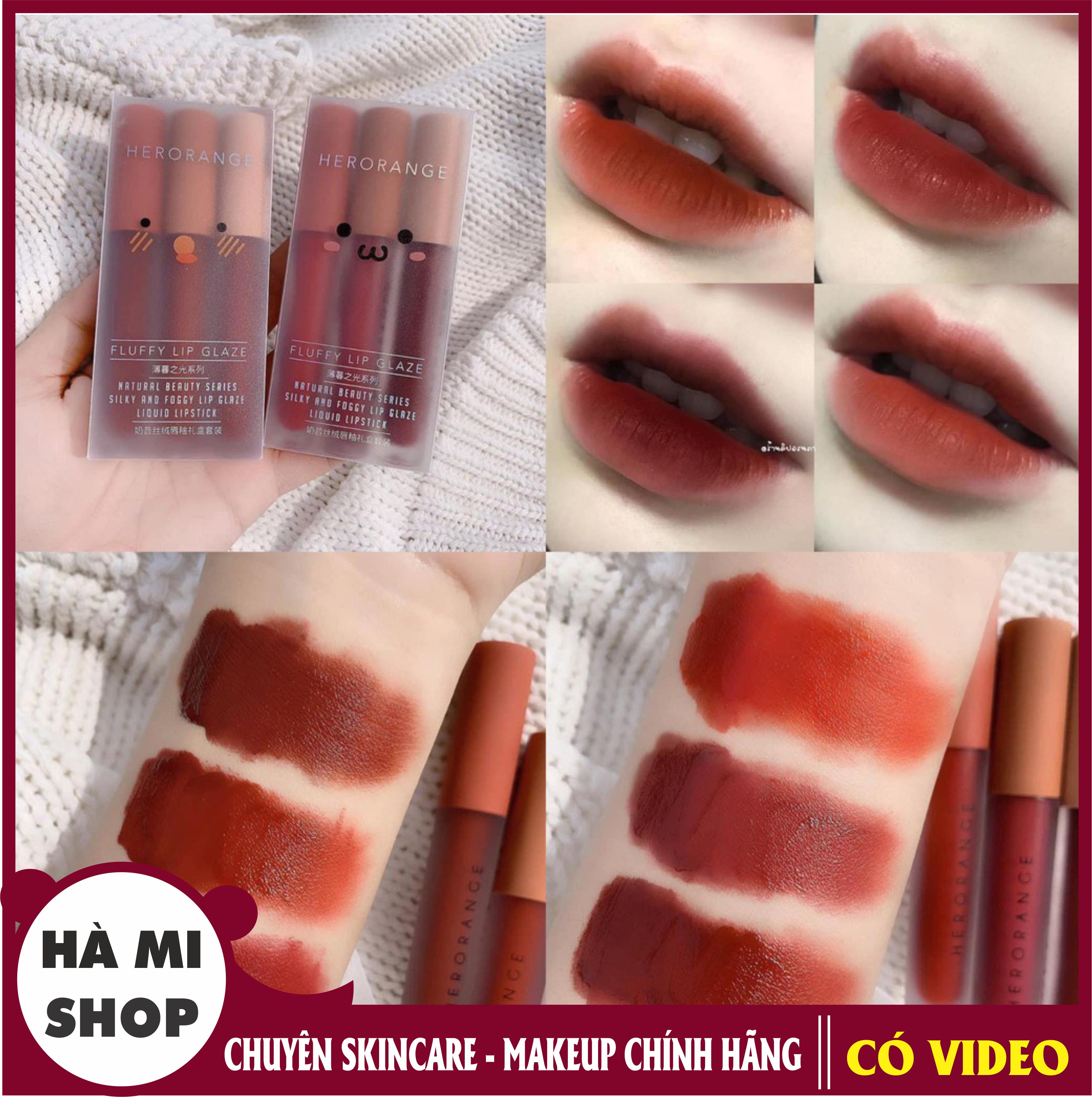 CÓ VIDEO - Set 3 Son Kem Lì Herorang- Set Son Màu Siêu Đẹp