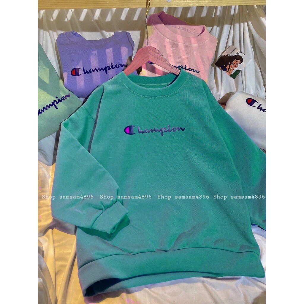 Áo sweater - chất nỉ bông mịn - thiết kế họa tiết chữ in 3D Champion form rộng năng động