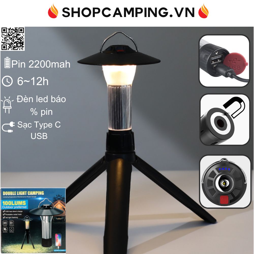 Đèn pin led cắm trại, đèn treo lều đa chức năng tripod kiêm đèn pin dành cho cắm trại dã ngoại Camping VietNam