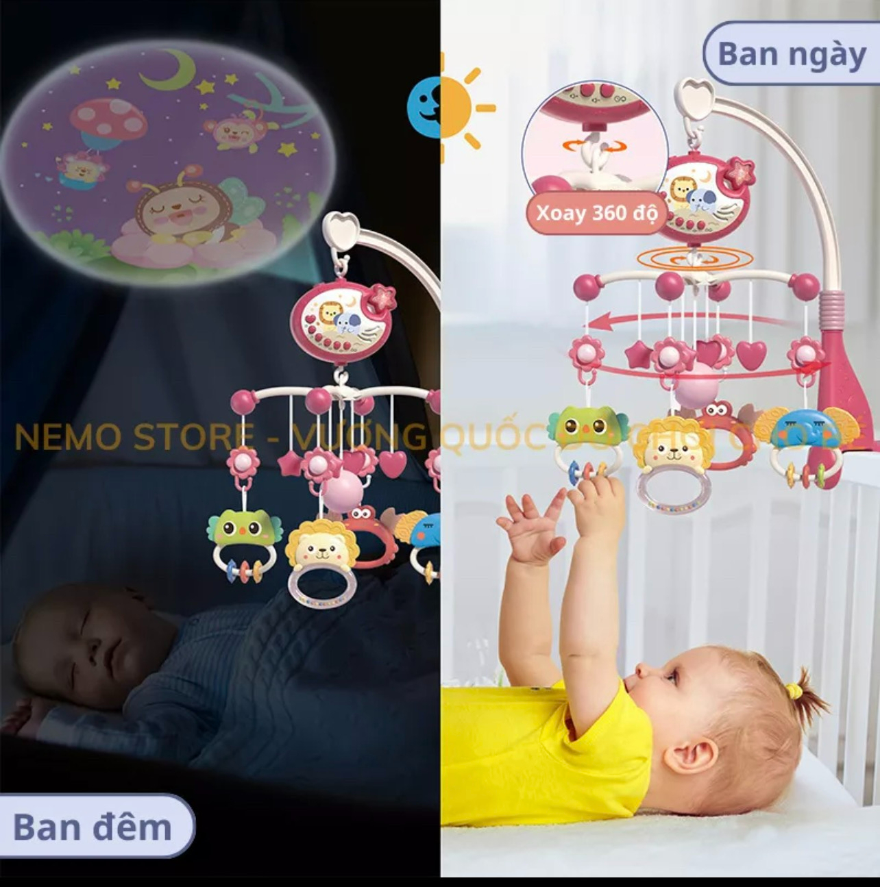 Đồ chơi treo nôi cũi cho bé, Đồ chơi kích thích thị giác, xoay tự động, quà tặng tuyệt vời cho bé yêu