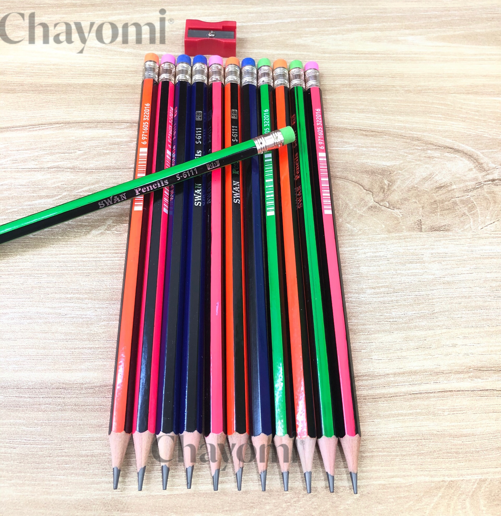 Hộp 12 cây bút chì gỗ 2B ngòi mềm nét đậm chất lượng tốt tặng kèm 1 cái chuốt