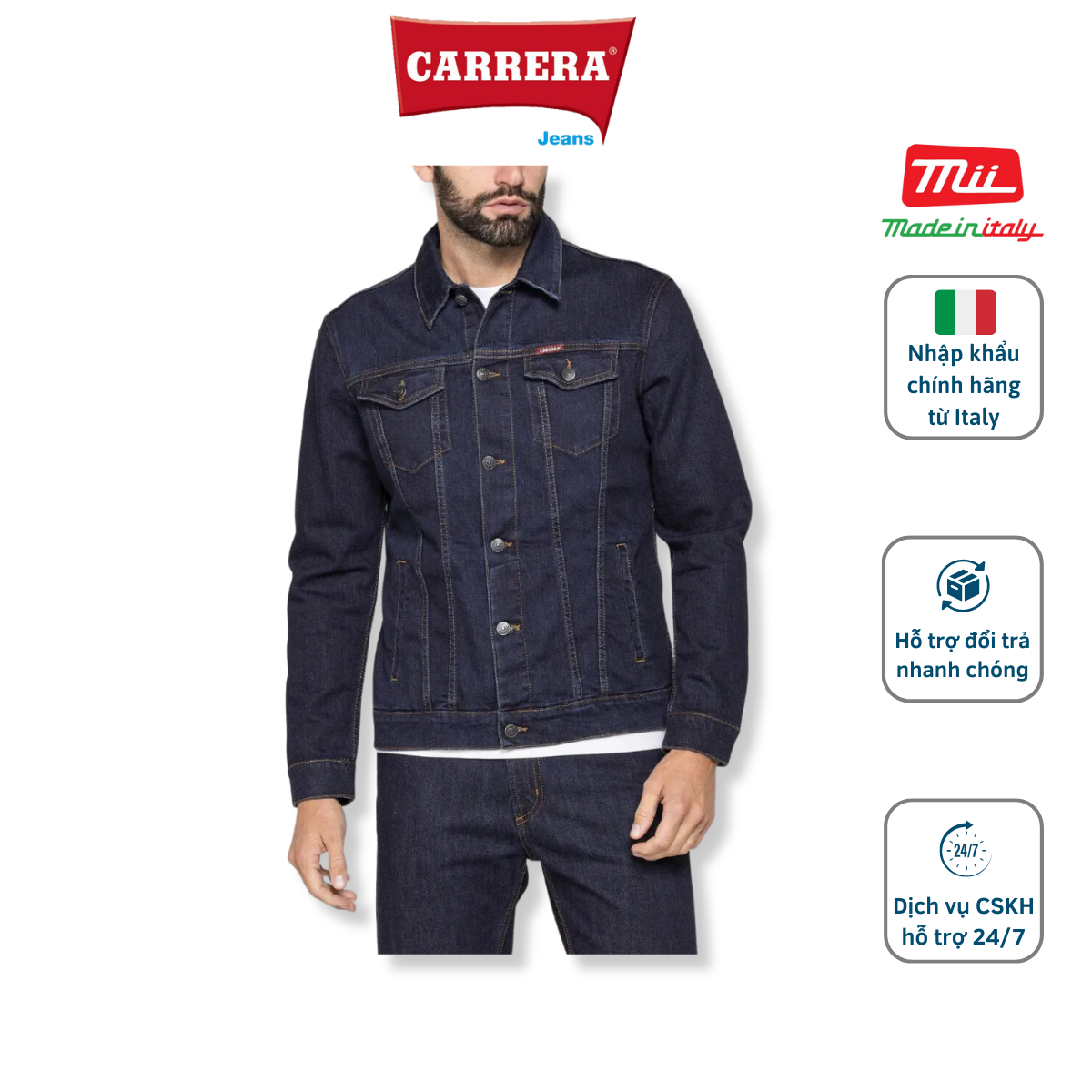 Men s dark blue denim jacket-Carrera Jeans-genuine imported b452b a_100