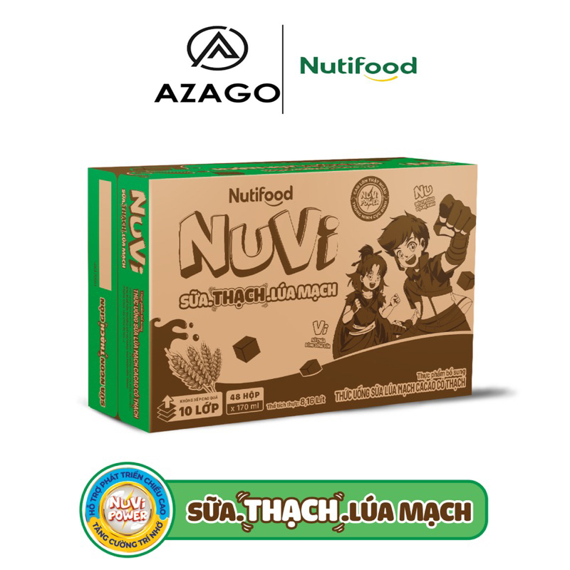 Thùng 48 hộp nuvi thức uống sữa lúa mạch cacao có thạch 100ml - thương hiệu nutifood - azago
