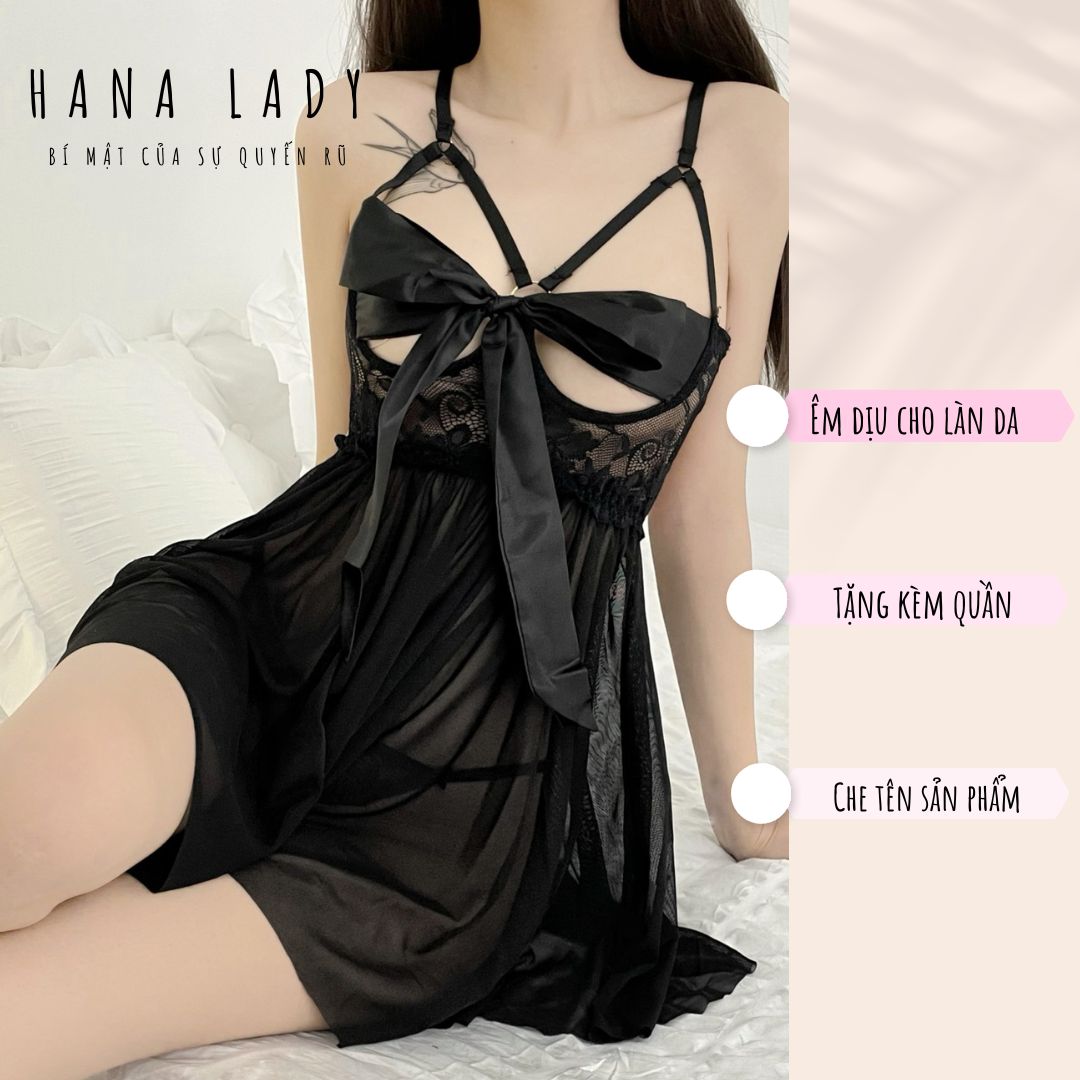 Váy ngủ sexy - Đầm ngủ quyến rũ voan lụa tặng kèm quần Hana Lady - VN458