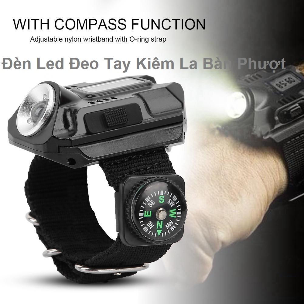 Đèn Led Đeo Tay, La Bàn ĐỊnh Hướng, Den Led Phuot,  Đèn Led Siêu Sáng đeo tay Kiêm La Bàn Phượt Ko ThẤM Nước Hiệu Quả Hợp Kim Nhôm Chắc CHắn Nhiều tính Năng , Tặng phiếu bảo hành 1 năm Toàn quốc