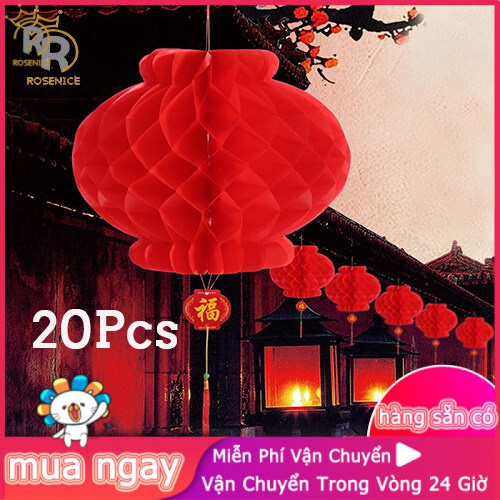 Rosenic 20 chiếc đèn lồng năm mới màu đỏ 25cm đèn lồng quốc chống nước vật liệu trang trí đám cưới đèn lồng vật dụng treo lễ hội tiệc tùng